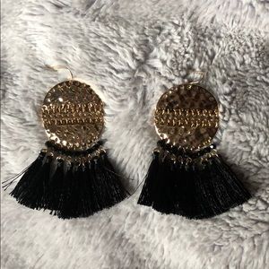 Gold and black tassel earrings
